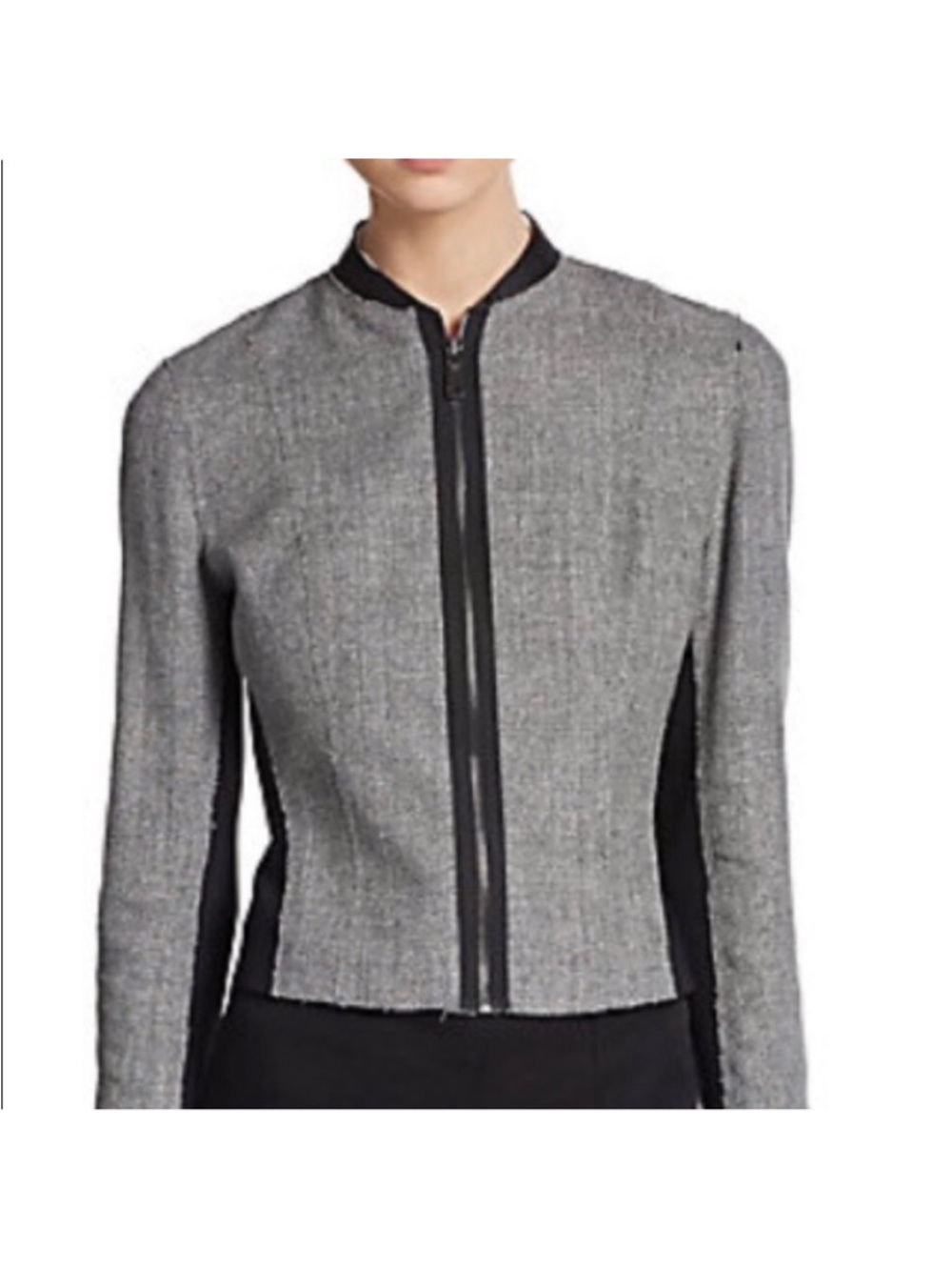 Elie Tahari Grey Bomber Jacket with Black Trim